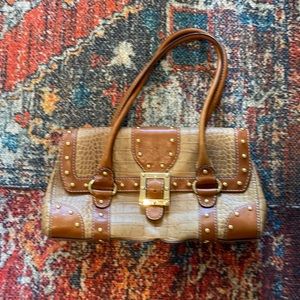 Like New! Tan Croc Satchel with gold studs accent
